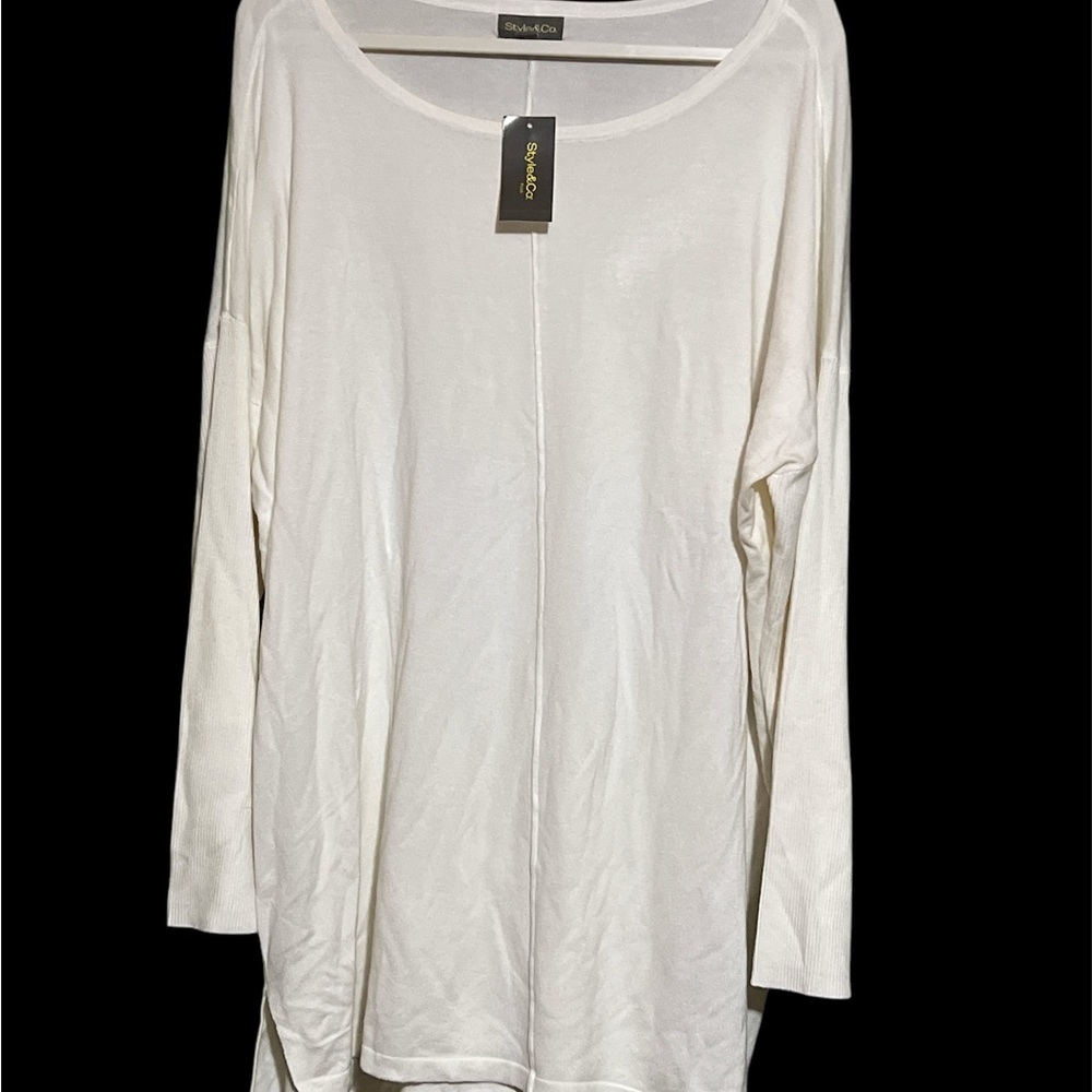 Style & Co. White Relaxed Long Sleeve Tunic